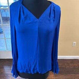 KOBI HALPERIN Woman’s 100% Silk Long Sleeve V Neck‎ Ruffle Sleeve Blouse